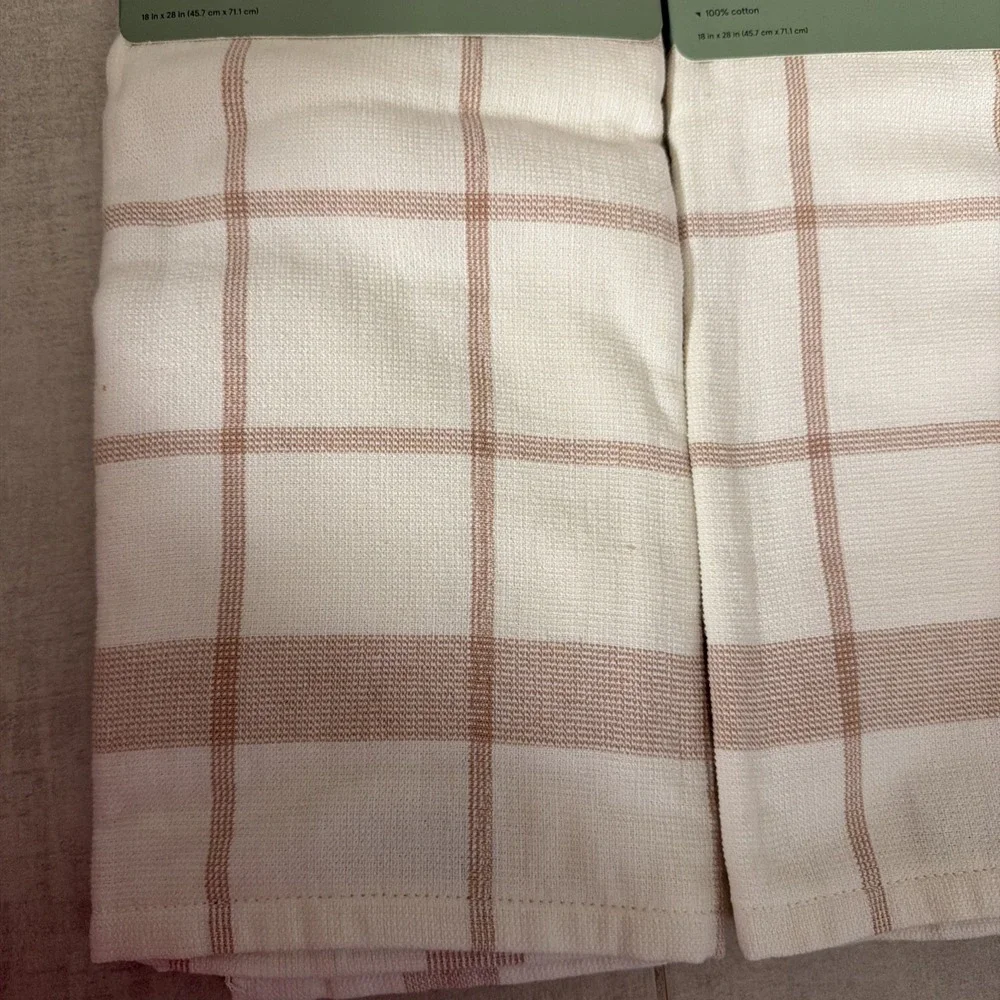 Figmint Kitchen Towel Set Unisex 18x28 Off-White New Plaid Cotton 2-Pack